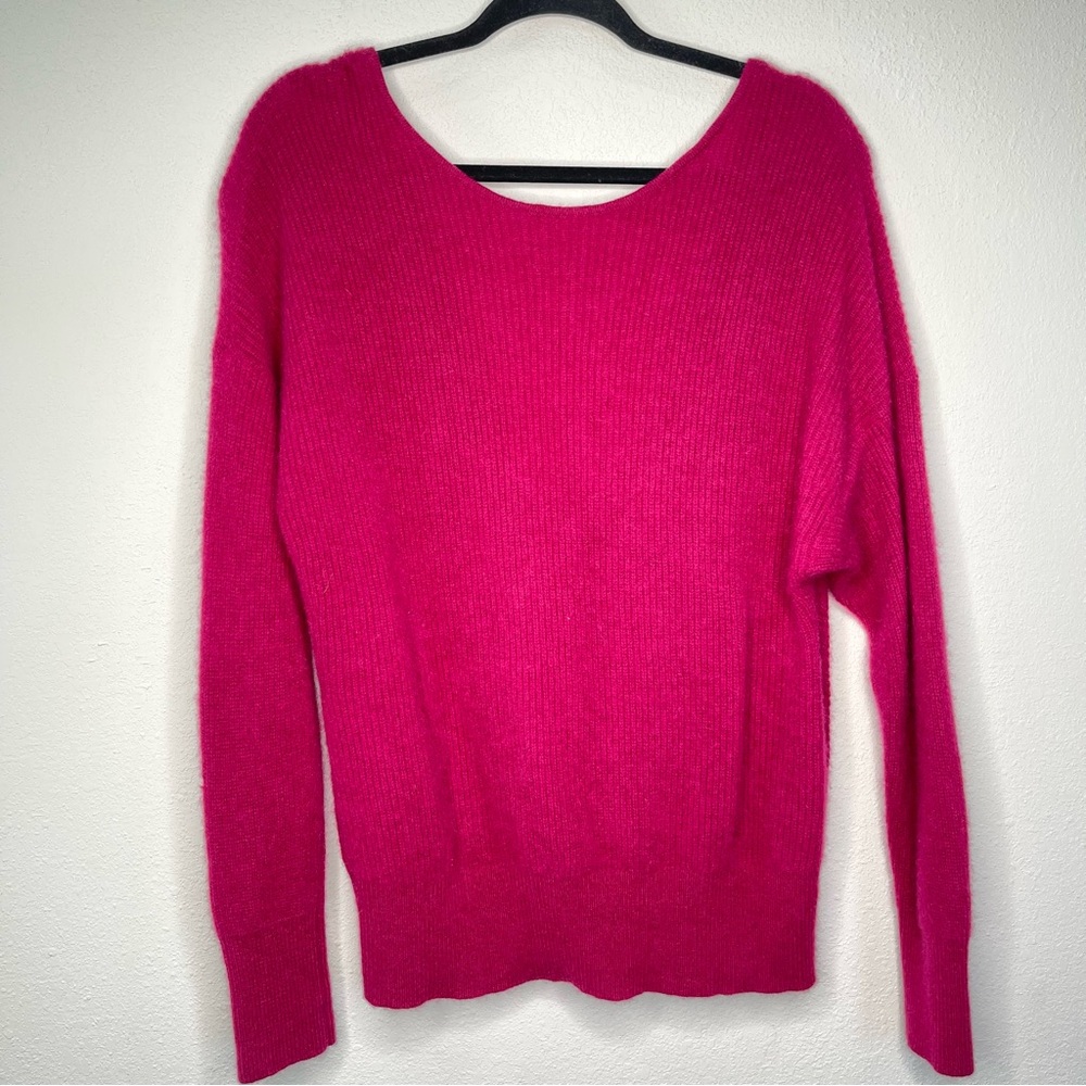 White + Warren sweater womens size Large oversized ribbed pink cashmere‎ two way